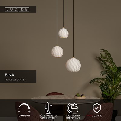 Lucide BINA - Pendelleuchten - Ø 40 cm - 3xE27 - Weiß